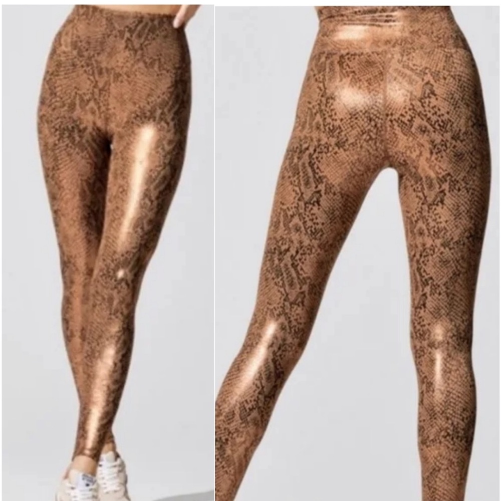Beach Riot Twist Shine Leggings Animal Print Rose Gold Snakeskin High Rise